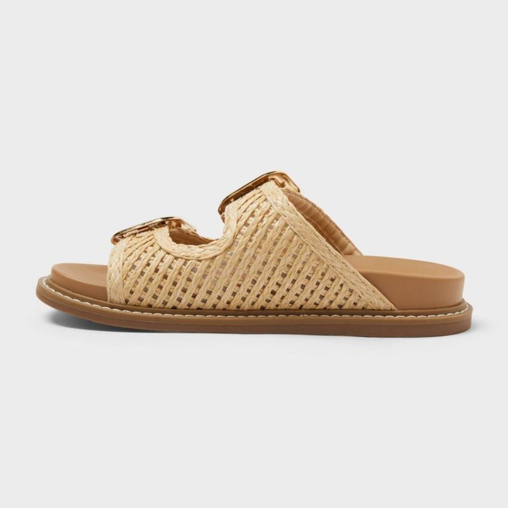 Universal Thread Beige Braided Slide Sandals with Gold Buckles - Picture 2 of 4